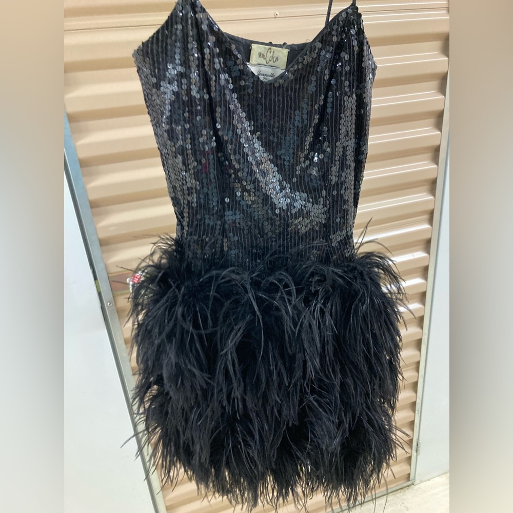 Sequin Ostrich Cocktail Dress 80s